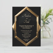 Goldrahmen gegen Hochzeit mit schwarzem Hintergrun Einladung (Stehend Vorderseite)