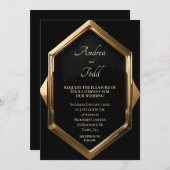Goldrahmen gegen Hochzeit mit schwarzem Hintergrun Einladung (Vorne/Hinten)