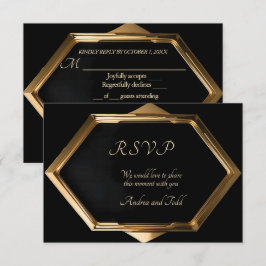 Goldrahmen gegen Hochzeit mit schwarzem Hintergrun RSVP Karte