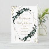 Goldrahmen grün Moderne schicke Typografie Taufe Einladung (Stehend Vorderseite)