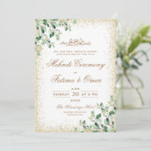 Goldrahmen Grüne Blätter Islamische Mehndi Zeremon Einladung (Stehend Vorderseite)