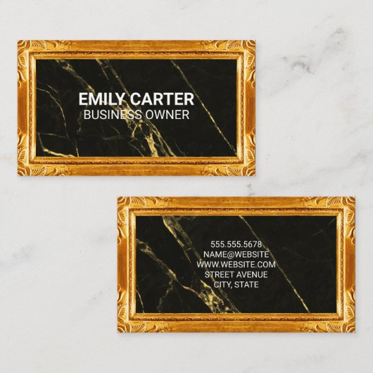 Goldrahmen | Hintergrund aus schwarzem Marmor Visitenkarte (Vorne/Hinten)