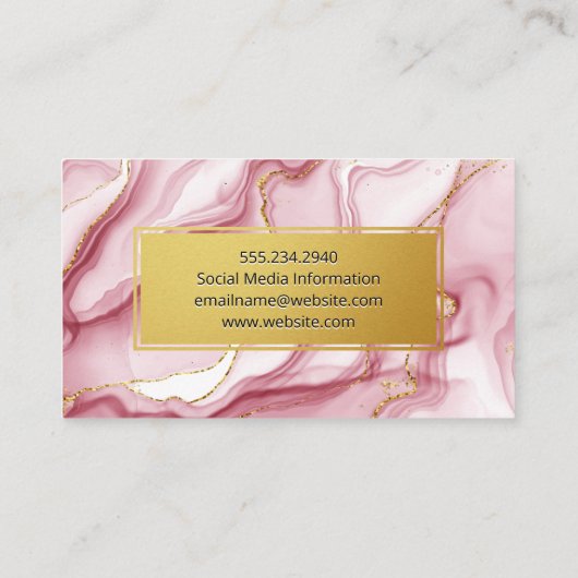 Goldrahmen | Hintergrund rosa Marmor Visitenkarte (Rückseite)