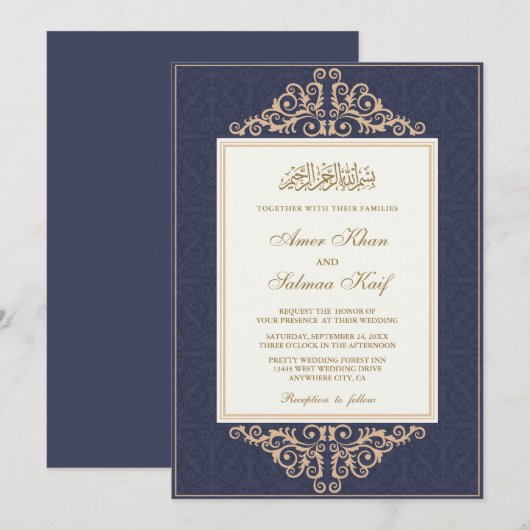 Goldrahmen Hochzeit Einladung (Vorne/Hinten)