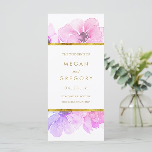 Goldrahmen-Hochzeitsprogramme in Blau und Lila Blu Programm (Stehend Vorderseite)