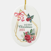 Goldrahmen Holiday Bouquet Red Ribbon Personalisie Keramik Ornament (Vorne)