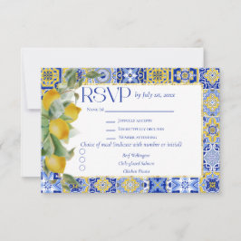 Goldrahmen Italienisch Blauer Tile Lemon Meal Wedd RSVP Karte