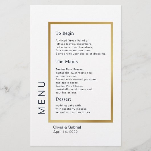 Goldrahmen. Klassisches Hochzeitsmenü mit einfache (Vorderseite)