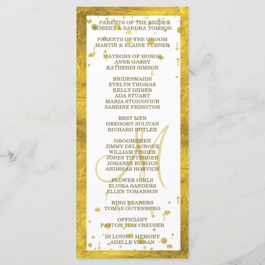 Goldrahmen-Konfetti-Programm für Hochzeiten Programm (Rückseite)