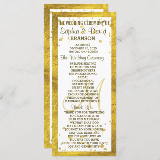 Goldrahmen-Konfetti-Programm für Hochzeiten Programm (Vorne/Hinten)