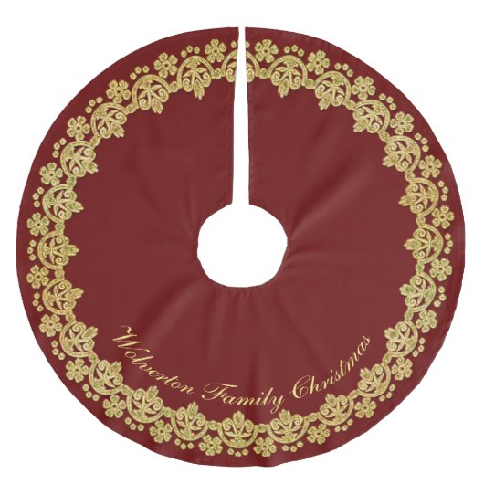 Goldrahmen-Luxus auf rotem personalisiertem Polyester Weihnachtsbaumdecke (Vorderseite)