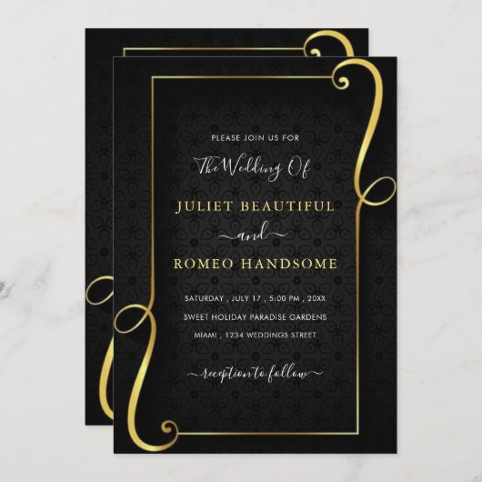 Goldrahmen Luxus Golden Black Wedding Einladung (Vorne/Hinten)