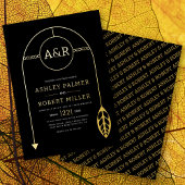 Goldrahmen mit Blatt, Initialen schwarze Hochzeit Folieneinladung