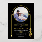 Goldrahmen mit Blatt und Foto schwarz Folieneinladung (Vorderseite)