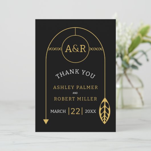 Goldrahmen mit Blatt und Initialen Dankeskarte (Stehend Vorderseite)