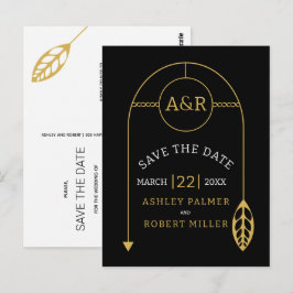 Goldrahmen mit Blatt und Initialen Save the Date Postkarte