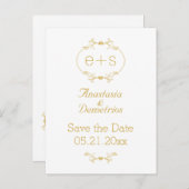 Goldrahmen mit Initialen Hochzeit Speichern Sie da Ankündigungspostkarte (Vorne/Hinten)