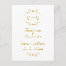 Goldrahmen mit Initialen Hochzeit Speichern Sie da Ankündigungspostkarte