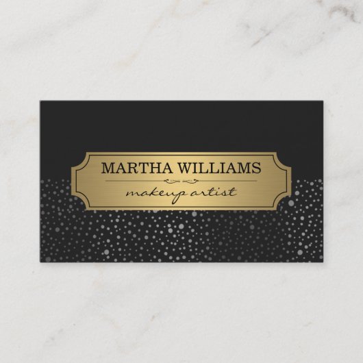 Goldrahmen mit metallischem Punktmuster schwarz Visitenkarte (Vorderseite)