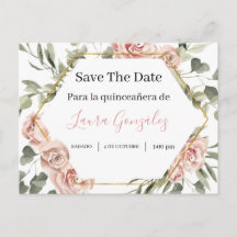 Goldrahmen mit Rose Save the Date quinceañera