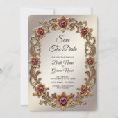 Goldrahmen mit roten Steinen Save the Date (Vorderseite)