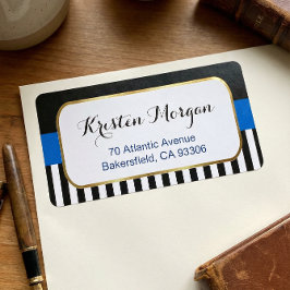 Goldrahmen mit Schwarz-weißen Streifen in Navy Blu Adressaufkleber