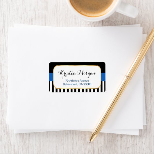 Goldrahmen mit Schwarz-weißen Streifen in Navy Blu Adressaufkleber (Insitu)