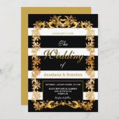 Goldrahmen mit schwarzen und weißen Streifen | Hoc Einladung (Vorne/Hinten)