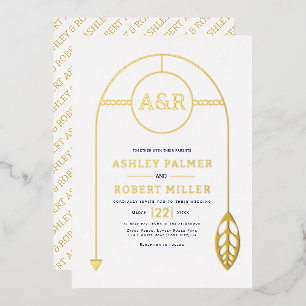 Goldrahmen mit weißer Hochzeit, Blatt und Initiale Folieneinladung