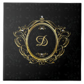 Goldrahmen, Monogramm, schwarzer Damast, hinten Fliese (Vorderseite)