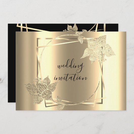 Goldrahmen-QR-Code für das Hochsetzen von Schwarze Einladung (Vorne/Hinten)