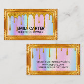 Goldrahmen | Rainbow Blend | Gold Glitzer Tropfen Visitenkarte (Vorne/Hinten)