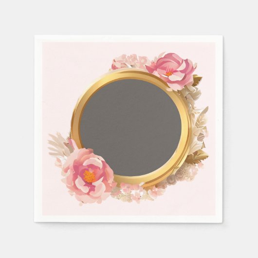 Goldrahmen Rosa Blumenreste Serviette (Vorderseite)