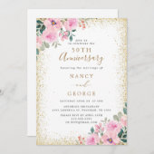 Goldrahmen Rosa Blütenblume 50. Hochzeitstag Einladung (Vorne/Hinten)