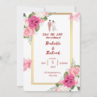 Goldrahmen Rosa Blütenhochzeit Einladung