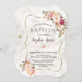 Goldrahmen Rosa Blütenmarmor Taufe Einladung (Vorne/Hinten)
