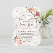 Goldrahmen Rosa Blütenmarmor Taufe Einladung (Stehend Vorderseite)