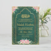 Goldrahmen Rosa florale Grün Islamische Aqiqa Aqee Einladung (Stehend Vorderseite)