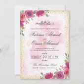 Goldrahmen Rosa florale islamische Hochzeit Einladung (Vorderseite)