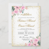 Goldrahmen Rosa florale islamische Hochzeit Einladung (Vorderseite)