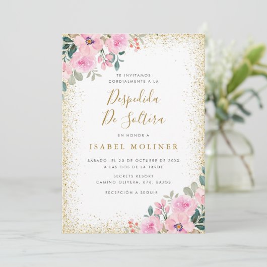 Goldrahmen Rosa Spanisches Brautparty Einladung (Stehend Vorderseite)