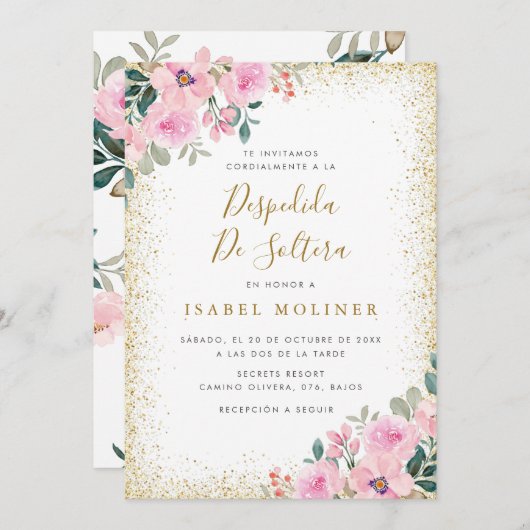 Goldrahmen Rosa Spanisches Brautparty Einladung (Vorne/Hinten)