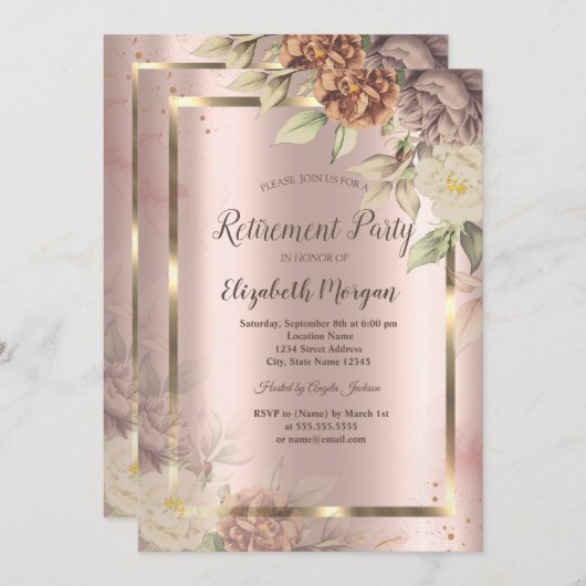 Goldrahmen,Rose Gold-Blush-Blume Rückzahlung Einladung (Vorne/Hinten)