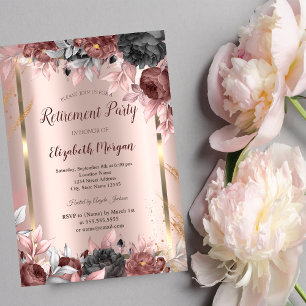 Goldrahmen, Rose Gold Chic Blumen Ruhestand Einladung