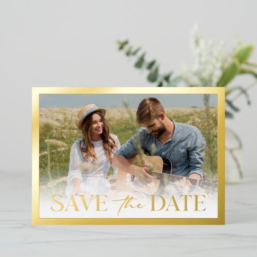 Goldrahmen Save the Date Folieneinladung (Stehend vorne)