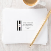 Goldrahmen Schwarz-weiße Streifen Monogram Wedding Adressaufkleber (Insitu)