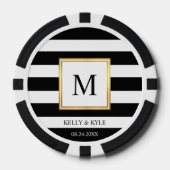 Goldrahmen Schwarz-weiße Streifen Monogram Wedding Pokerchips (Vorderseite)