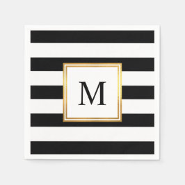 Goldrahmen Schwarz-weiße Streifen Monogram Wedding Serviette