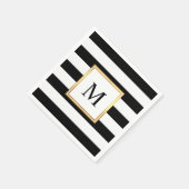 Goldrahmen Schwarz-weiße Streifen Monogram Wedding Serviette (Ecke)