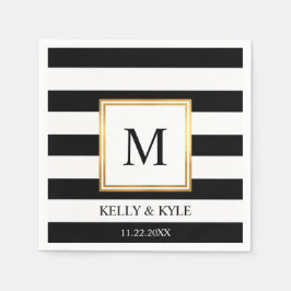 Goldrahmen Schwarz-weiße Streifen Monogram Wedding Serviette